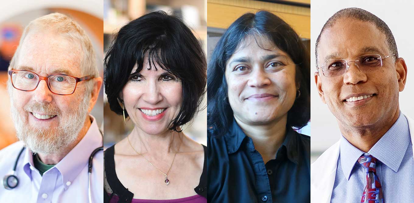 Compilation of headshots of Thomas Boyce, Kathy Giacomini, Geeta Narlikar, and Neil Powe.