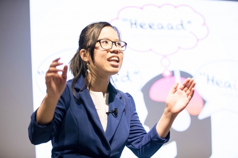 Inez Raharjo delivers her 2018 Grad Slam talk titled 'Do You Listen to Your Vowels?'