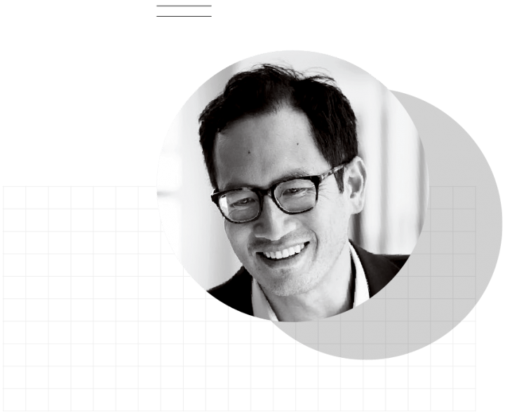 Portrait of Edward Chang in a circle with grid pattern.