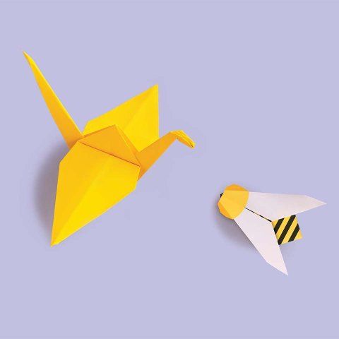 An origami bird and bee.