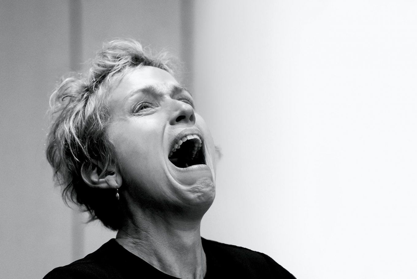 Actress Frances McDormand gives an anguished wail while reading selected scenes from Sophocles' Ajax.