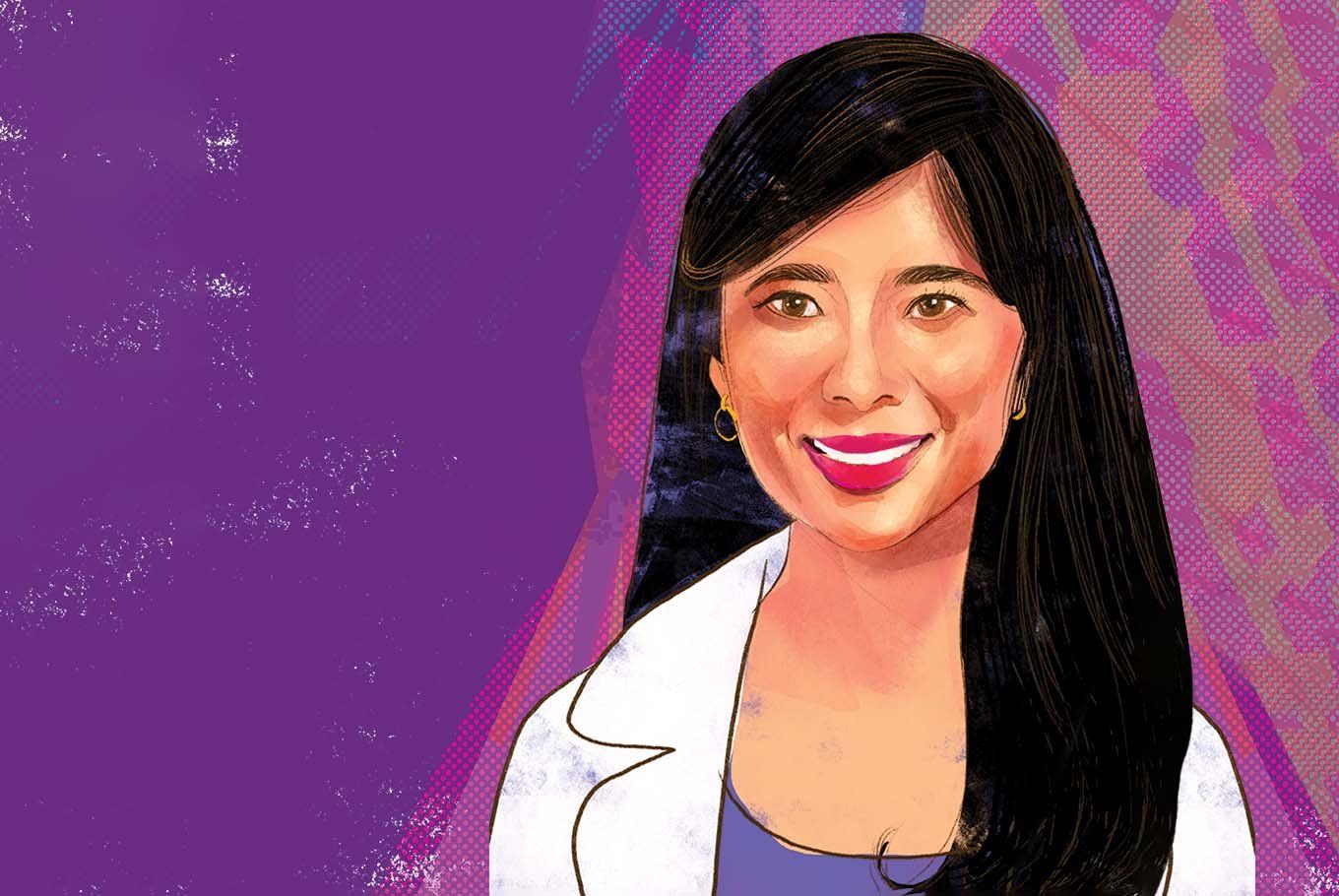 Colorful illustrated portrait of Kelly Nguyen