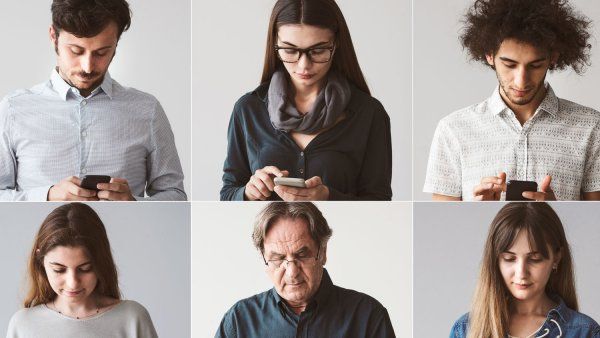 Six people separately on cell phones