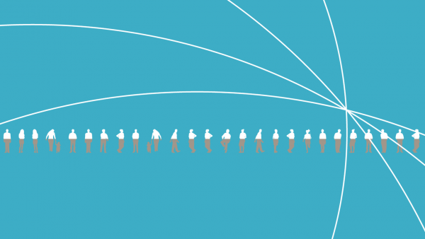 Illustration of silhouettes of a diverse groups of people in a line.