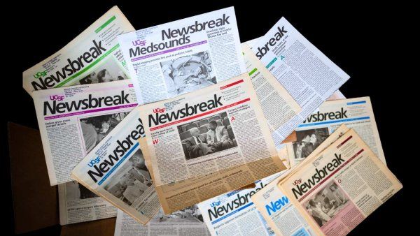 box of UCSF Newsbreak newspapers rom 1996-1997