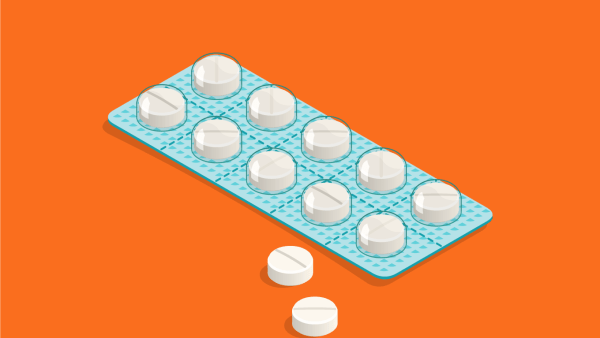 A graphic illustration of a packet of pills within plastic bubbles.