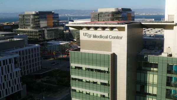 An aerial view of the U C S F Medical Center at Mission Bay.