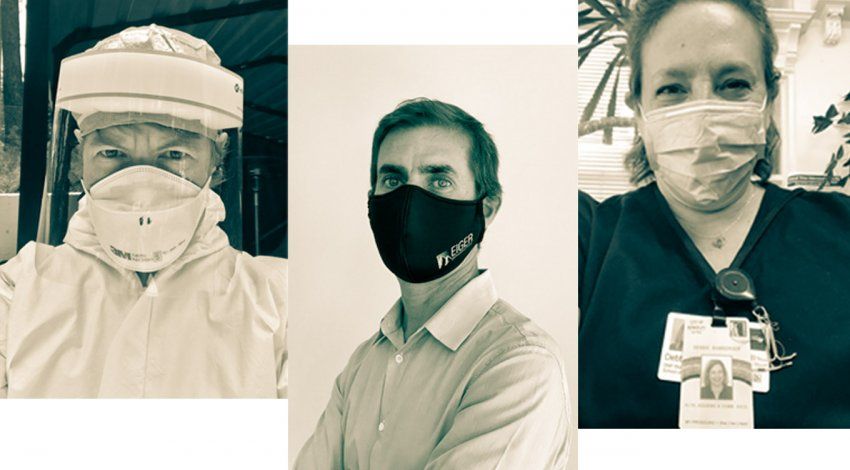 Three UCSF Alumni in PPE and face masks.