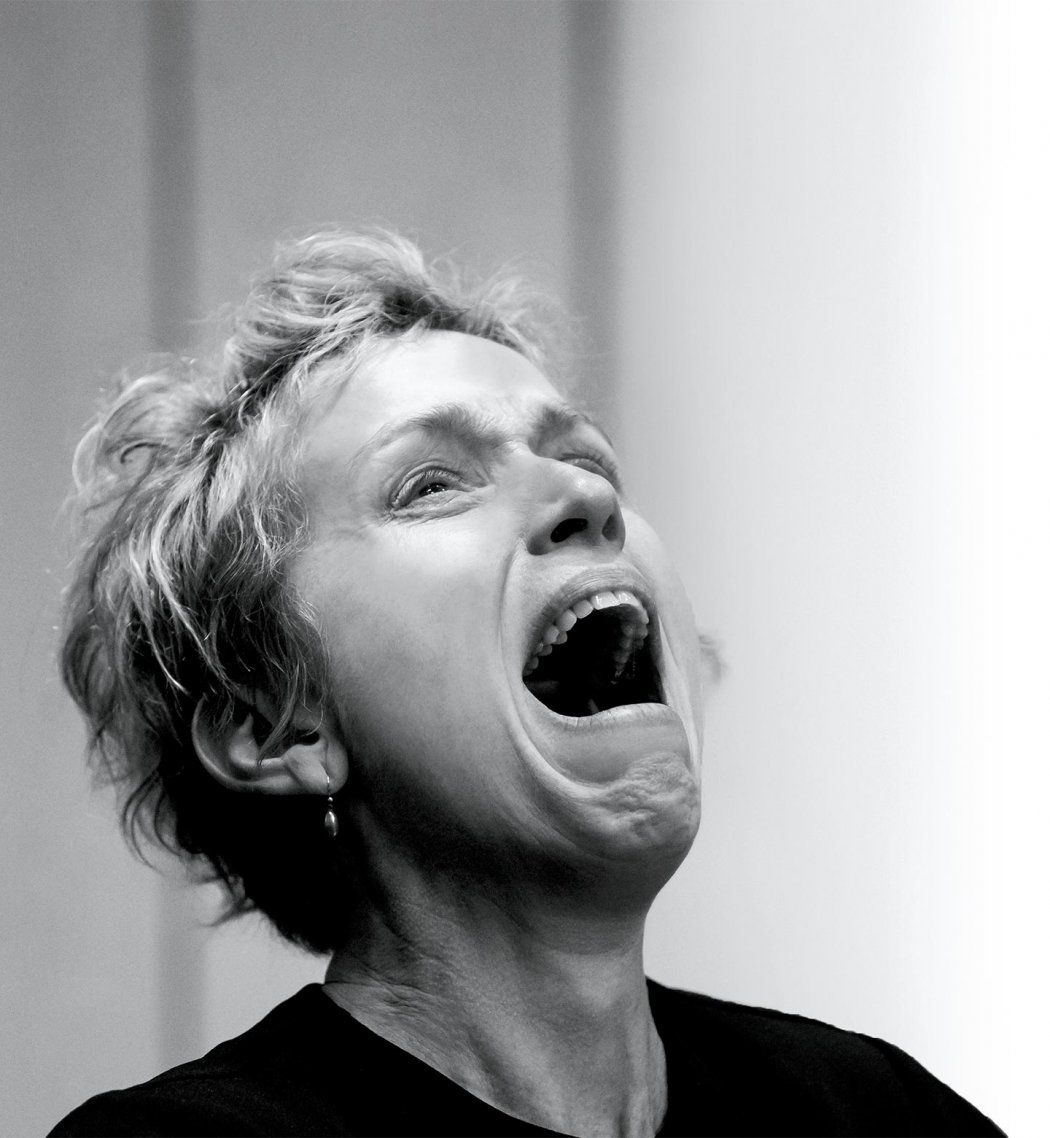 Actress Frances McDormand gives an anguished wail while reading selected scenes from Sophocles' Ajax.