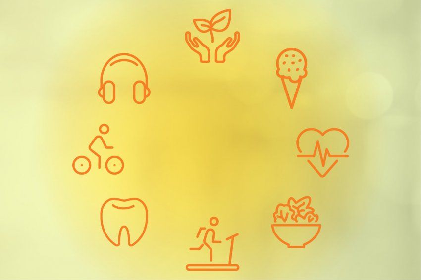 Illustration of icons representing aspects of healthy aging.