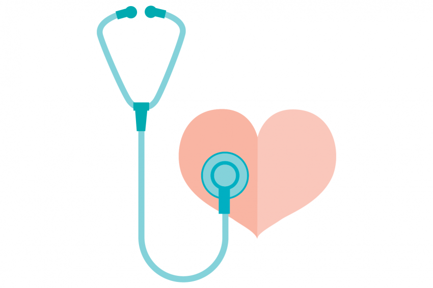 Illustration of a stethoscope and a heart. 